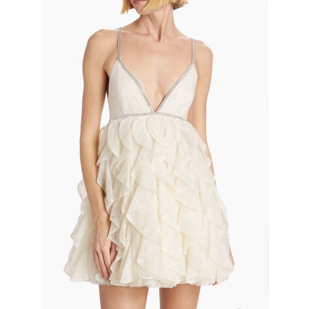 NWT Alice+Olivia Womens Wilmarie Embellished Lace Ruffle Gown Off White Size 10‎